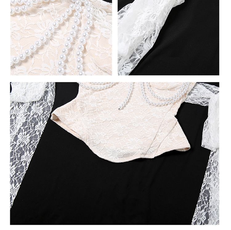 Sleeveless Lace Crop Top with Low Waist High Low Skirt