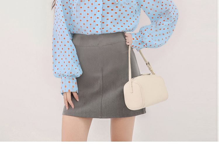 Polka Dot Pointed Collar Long-Sleeve Blouse
