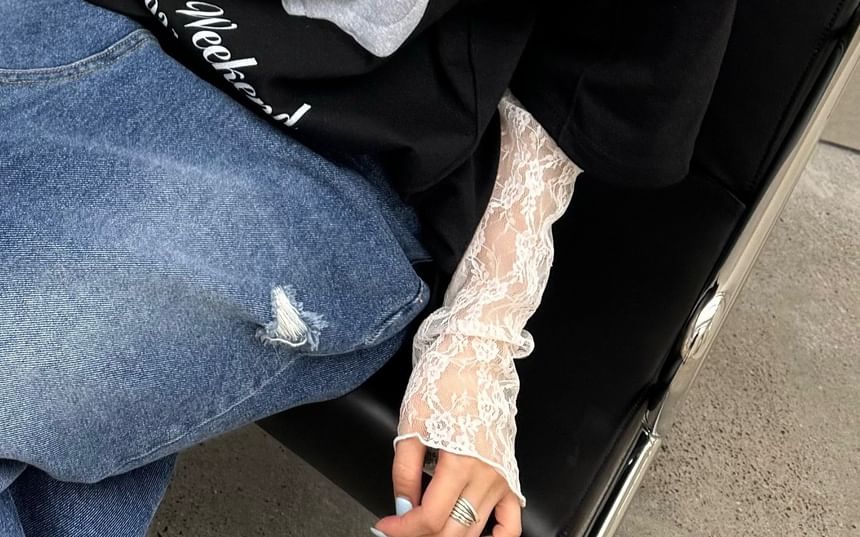 Long Sleeve Mock Neck Lace Top