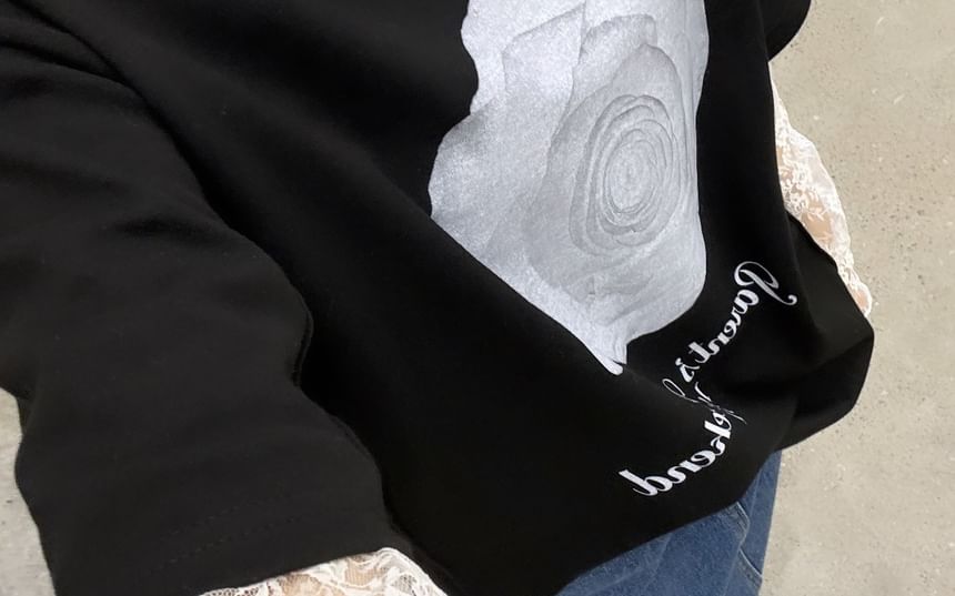 Long Sleeve Mock Neck Lace Top