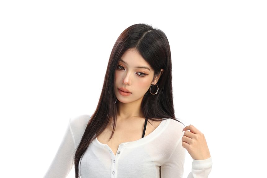 Sheer Scoop Neck Long-Sleeve Tee