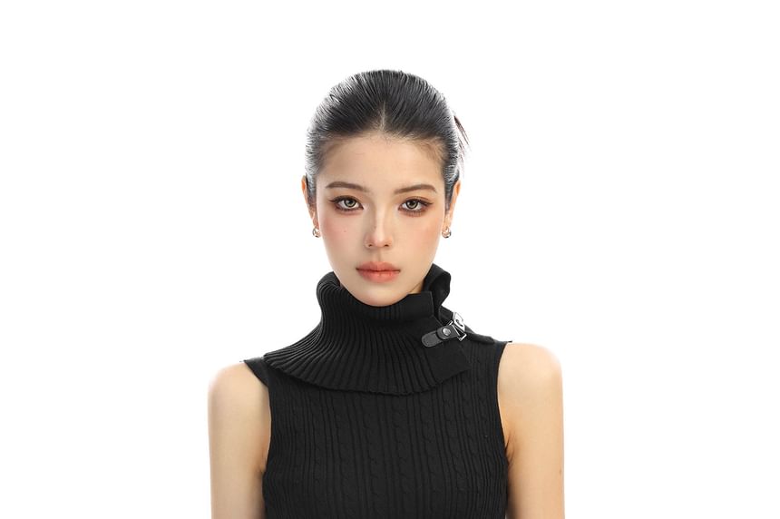 Cable Knit Buckle Detail Turtleneck Tank