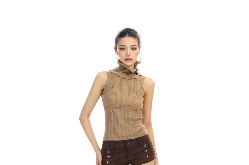 Cable Knit Buckle Detail Turtleneck Tank