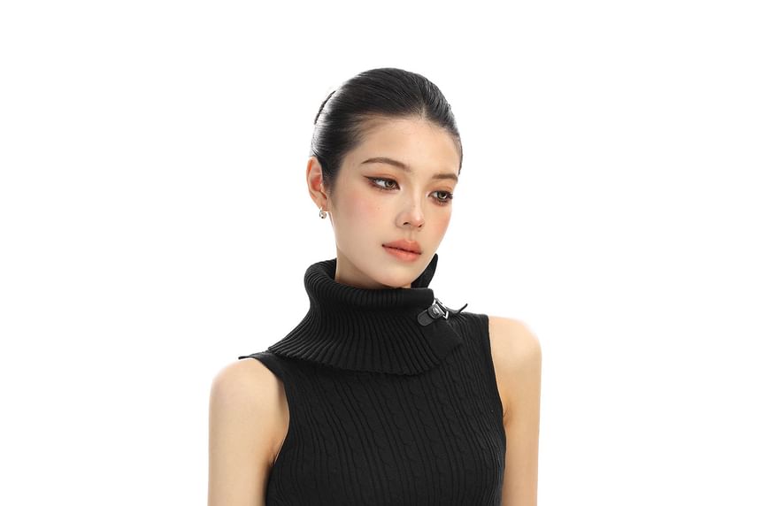 Cable Knit Buckle Detail Turtleneck Tank