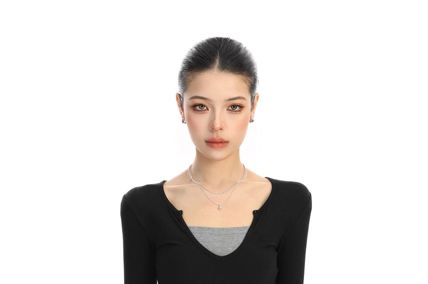 Two-Tone Notch Neck Slim-Fit Tee with Mock Layers
