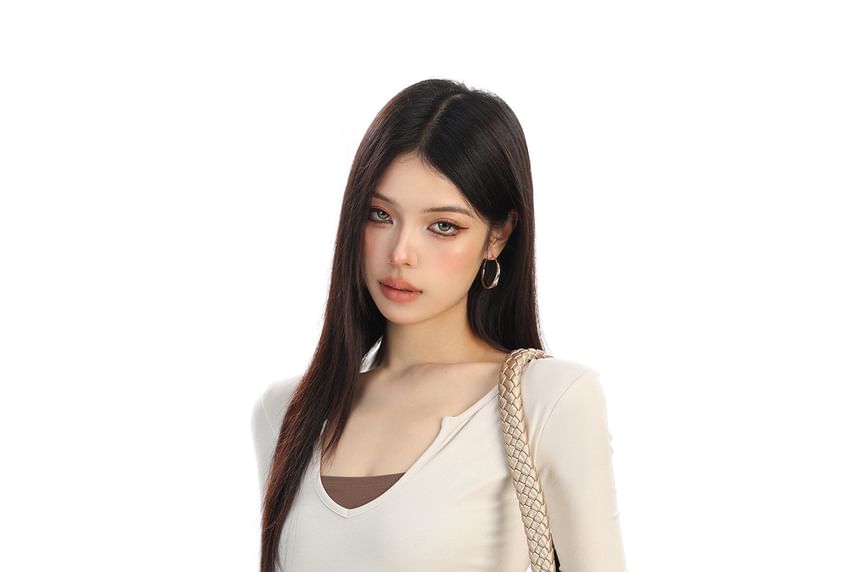 Two-Tone Notch Neck Slim-Fit Tee with Mock Layers