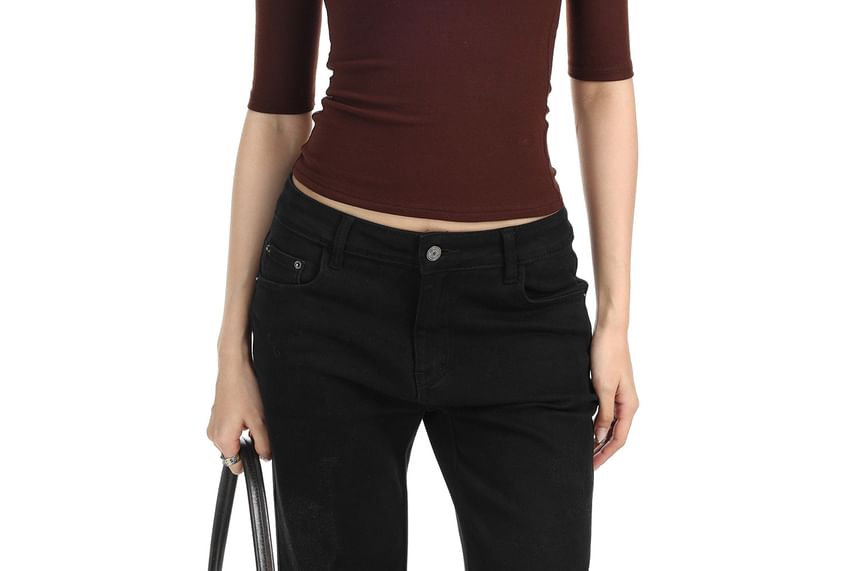 Square Neck Slim-Fit Cropped Tee with Three-Quarter Sleeves