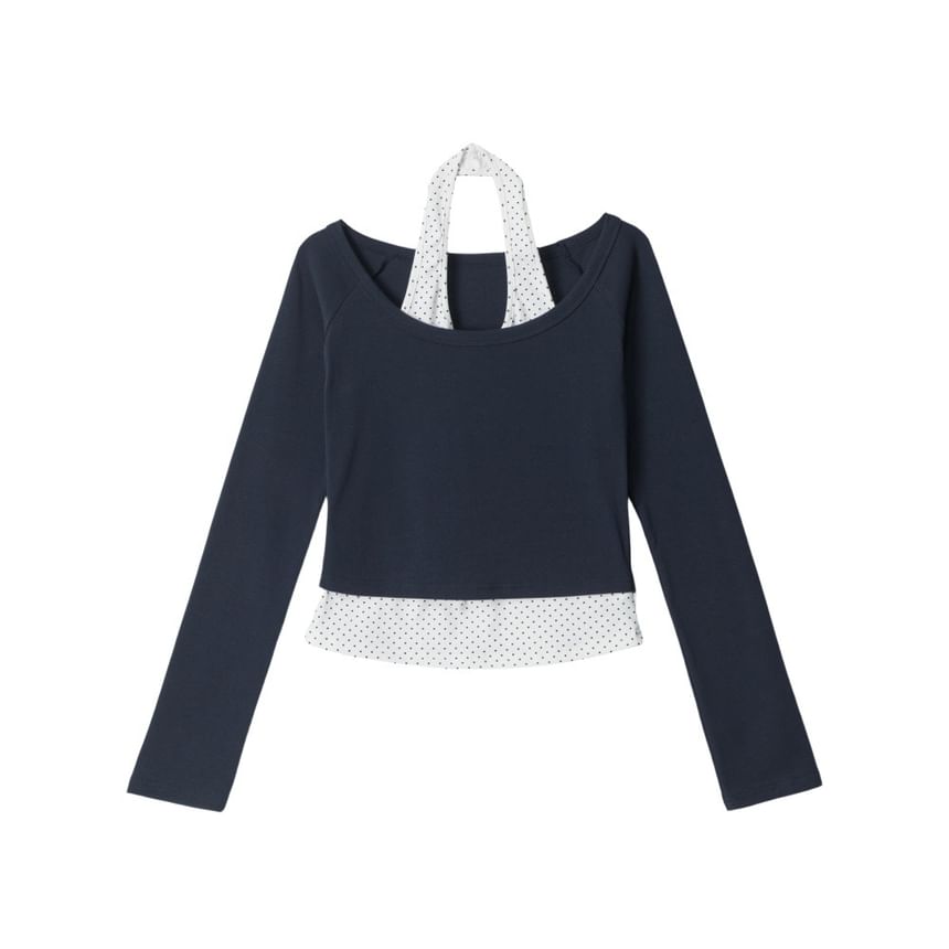Halter Dotted Two-Piece Long Sleeve Top