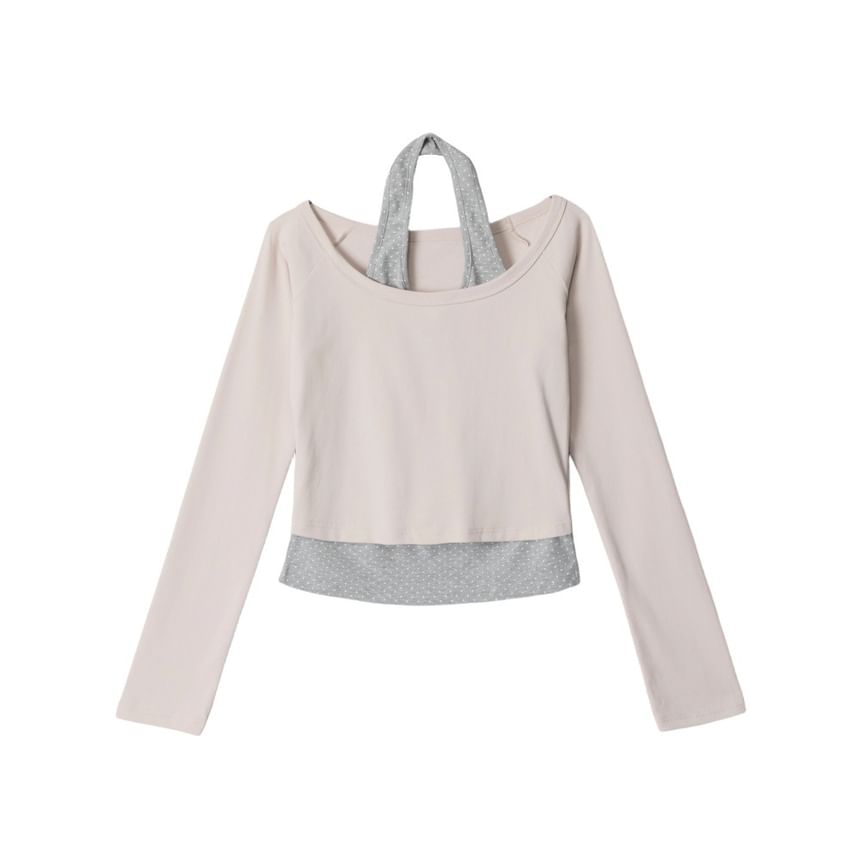 Halter Dotted Two-Piece Long Sleeve Top