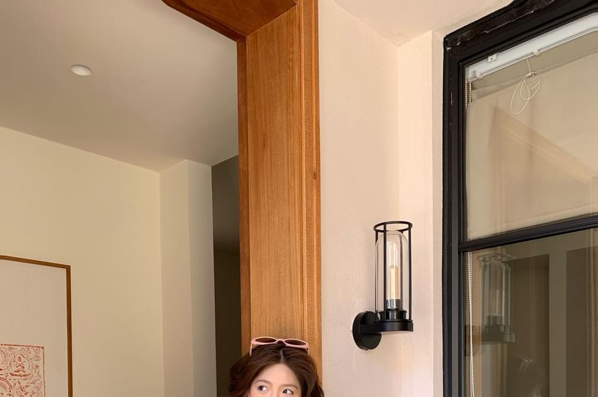 Lace-Up Panel V-Neck Long Sleeve Lace Top