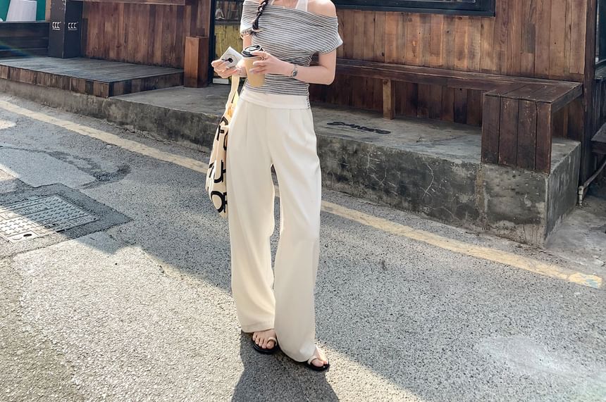 Halter Striped Two-Piece Short Sleeve Top