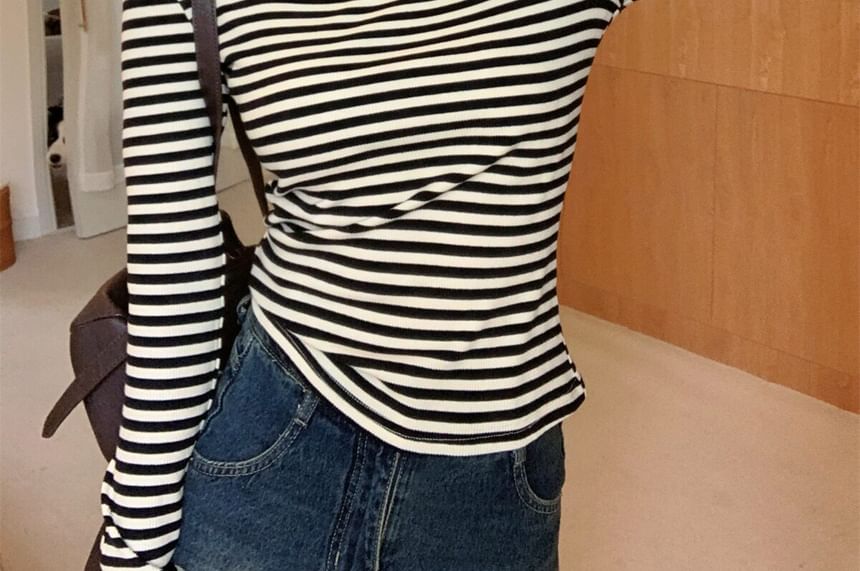Square Neck Striped Long Sleeve Top