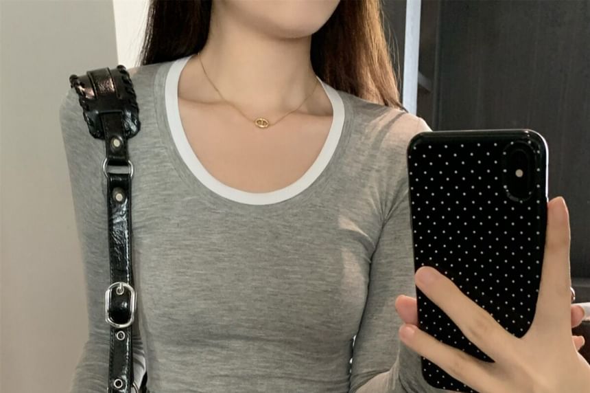 Scoop Neck Two-Piece Long Sleeve Tee