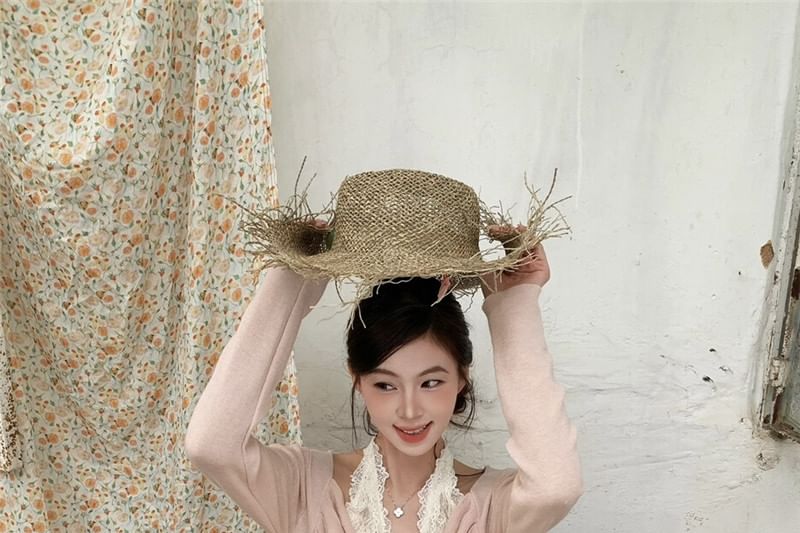 Cold Shoulder Ruched Two-Piece Lace Knit Top