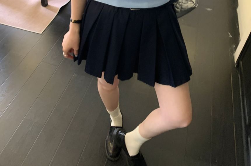 Pointelle Knit Polo Top with Short Sleeves