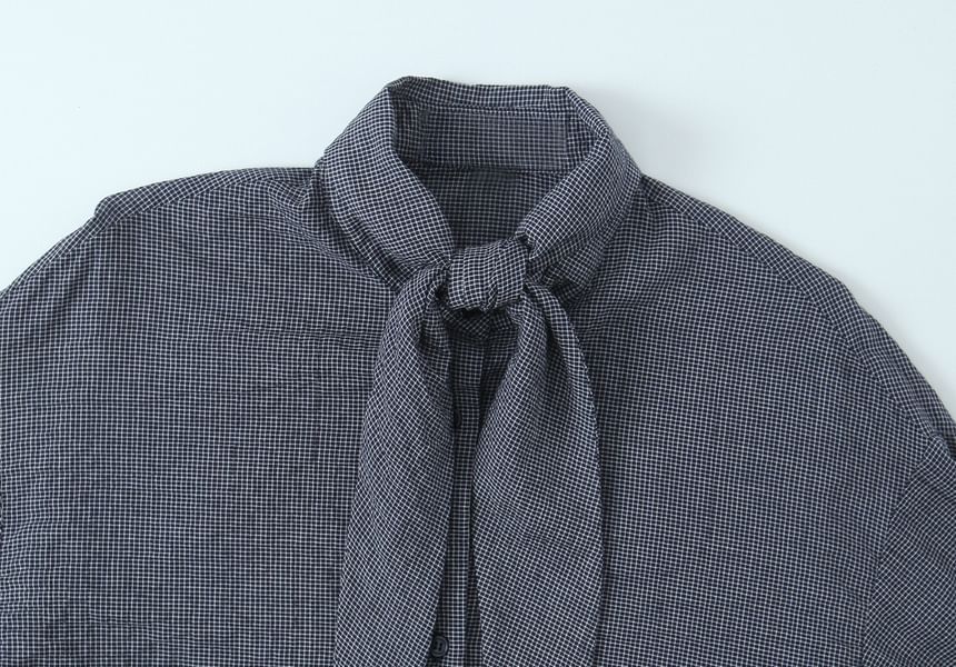 Tie Front Plaid Shirt Long Sleeve