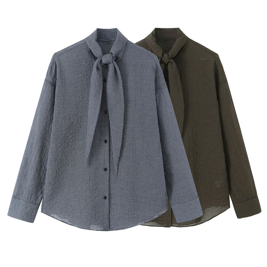 Tie Front Plaid Shirt Long Sleeve