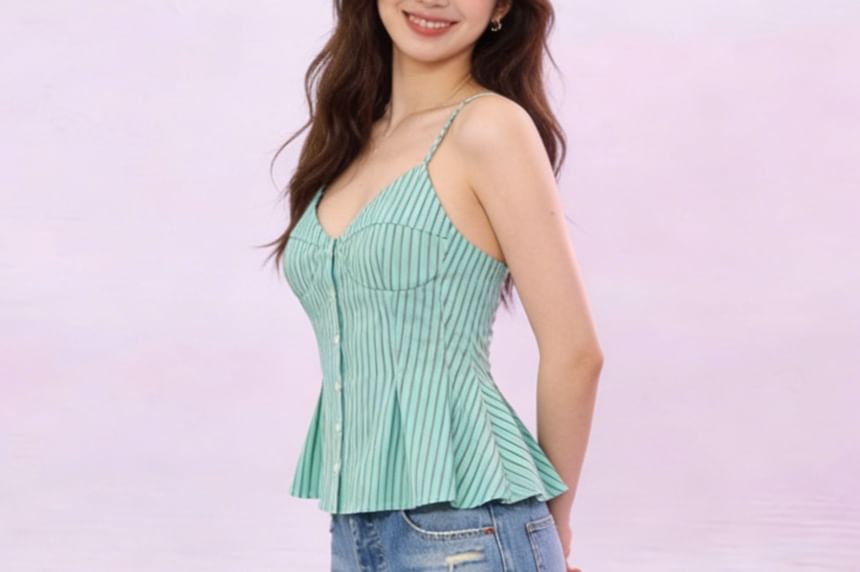 Pin-Striped V-Neck Sleeveless Blouse