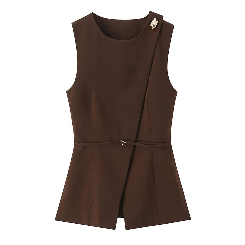Asymmetric Sleeveless Blouse with Wide-Leg Trousers