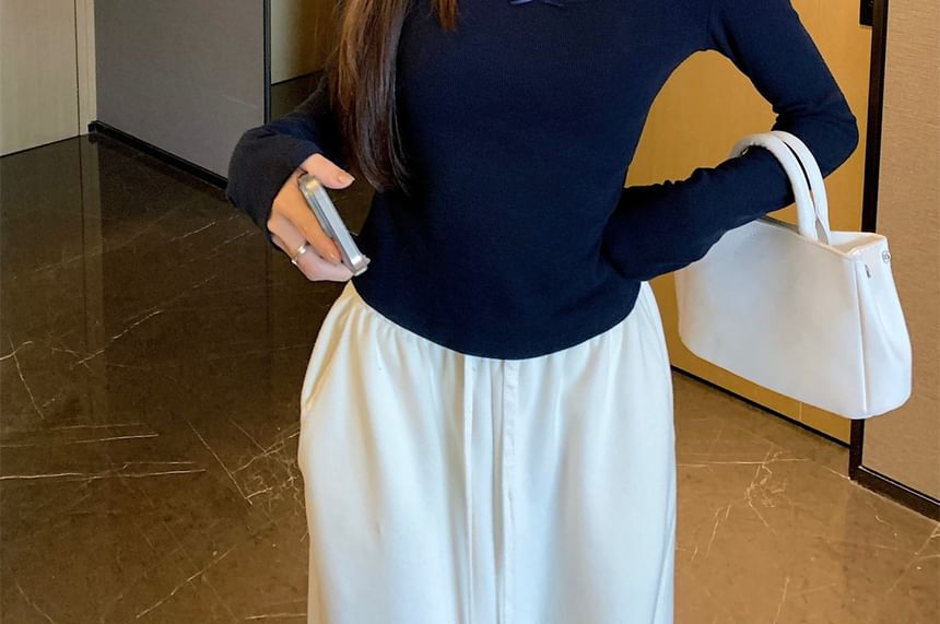 Scoop Neck Lace Trim Crop Tee Long Sleeve