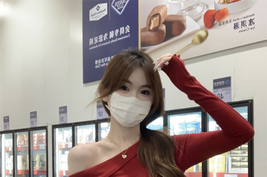 Drawstring One Shoulder Long Sleeve Top