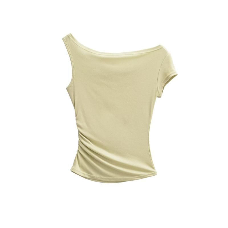 Off-Shoulder Lace Panel Ruched Cropped Tee