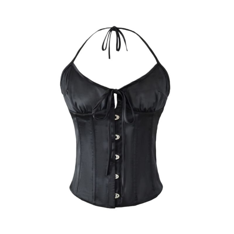 Halter Neck Tie-Front Backless Crop Corset