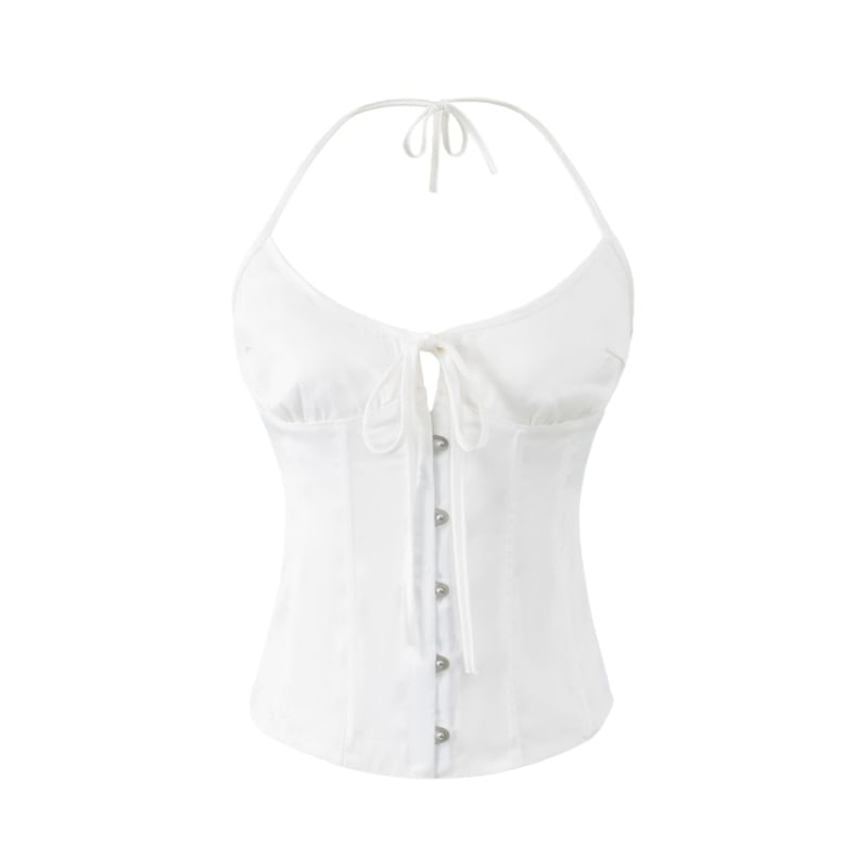Halter Neck Tie-Front Backless Crop Corset