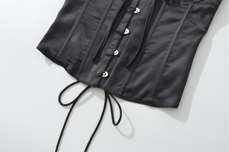 Halter Neck Tie-Front Backless Crop Corset