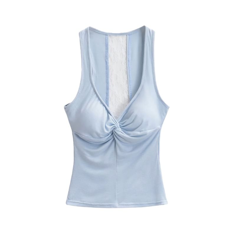V-Neck Lace Trim Padded Crop Tank