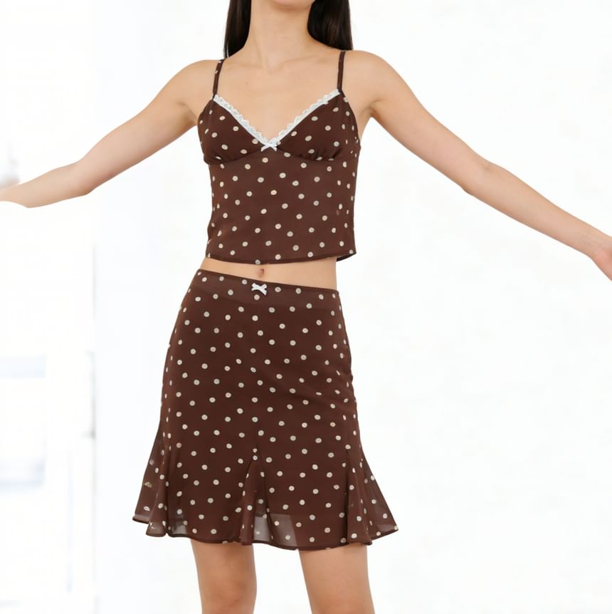V-Neck Lace-Trim Camisole with Sheer Midi Skirt