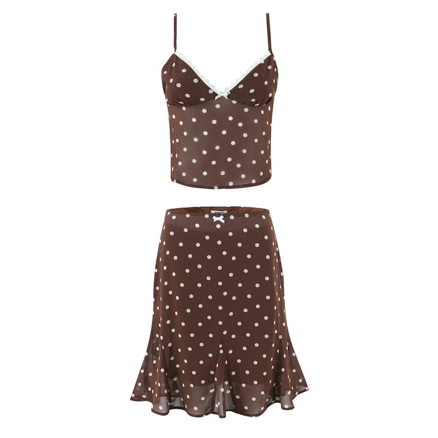 V-Neck Lace-Trim Camisole with Sheer Midi Skirt
