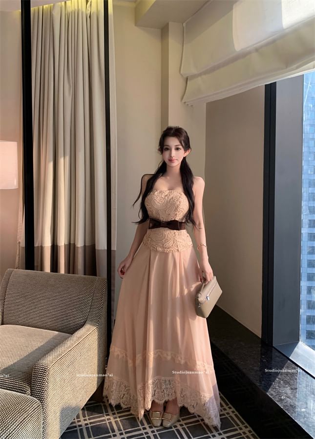 Two-Tone Halter Top with Maxi Skirt and Sash Set