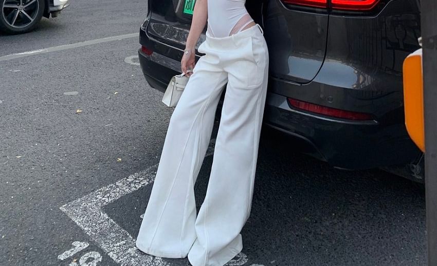 Sleeveless Mock Neck Bodysuit with Wide-Leg Pants