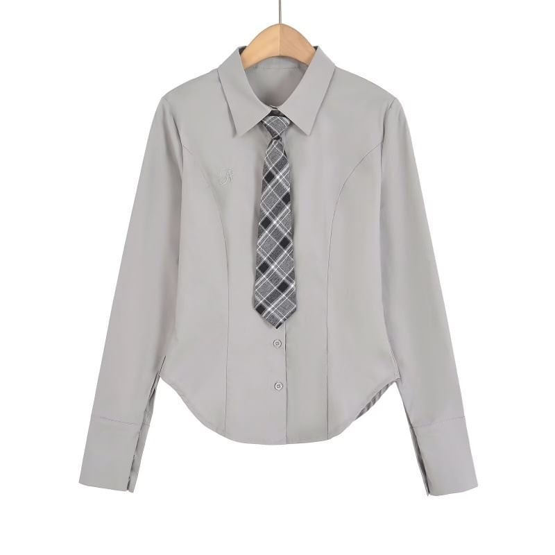 Rounded Hem Slim Shirt with Tie