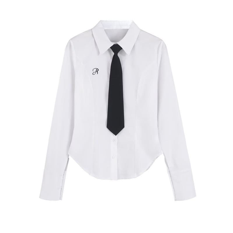Rounded Hem Slim Shirt with Tie