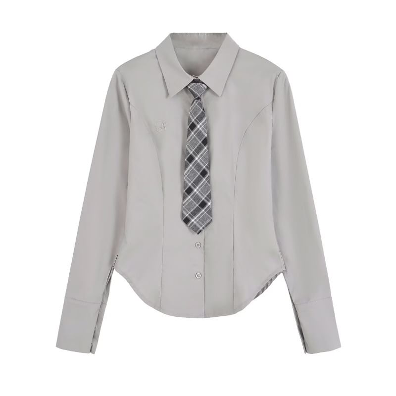 Rounded Hem Slim Shirt with Tie