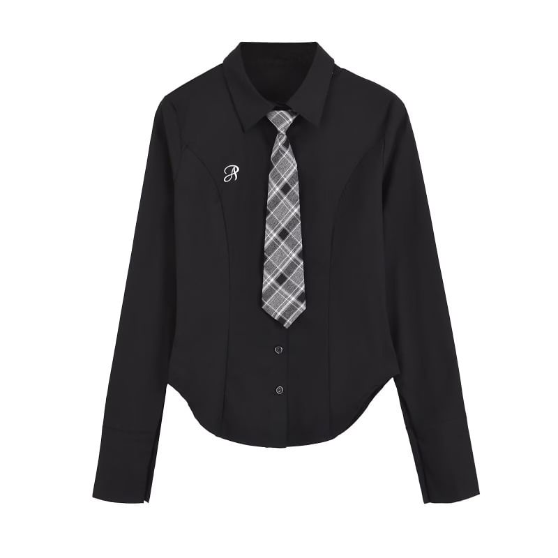 Rounded Hem Slim Shirt with Tie