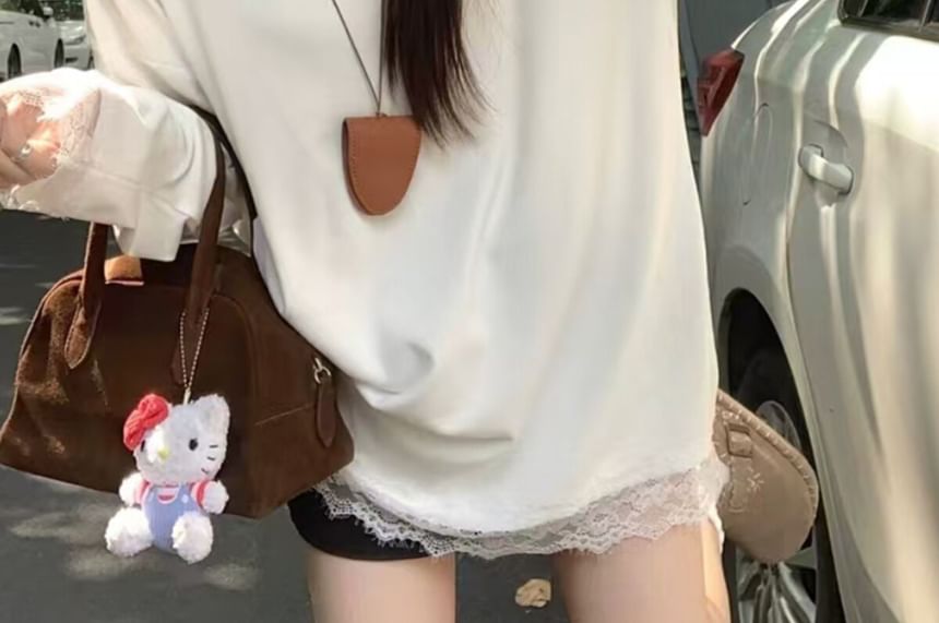 Casual Lace V-Neck Tee with Short Sleeves