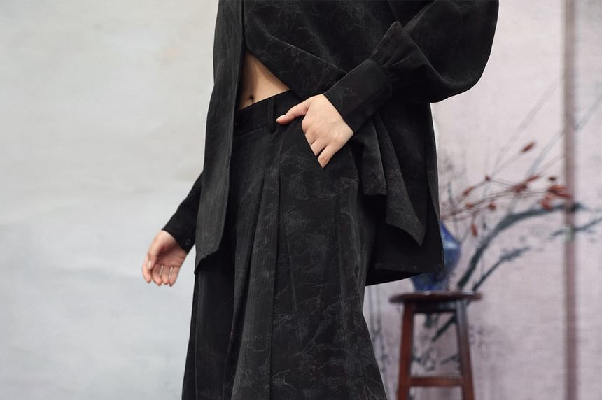Tie-Dye Long-Sleeve Shirt and Wide-Leg Mid-Rise Pants