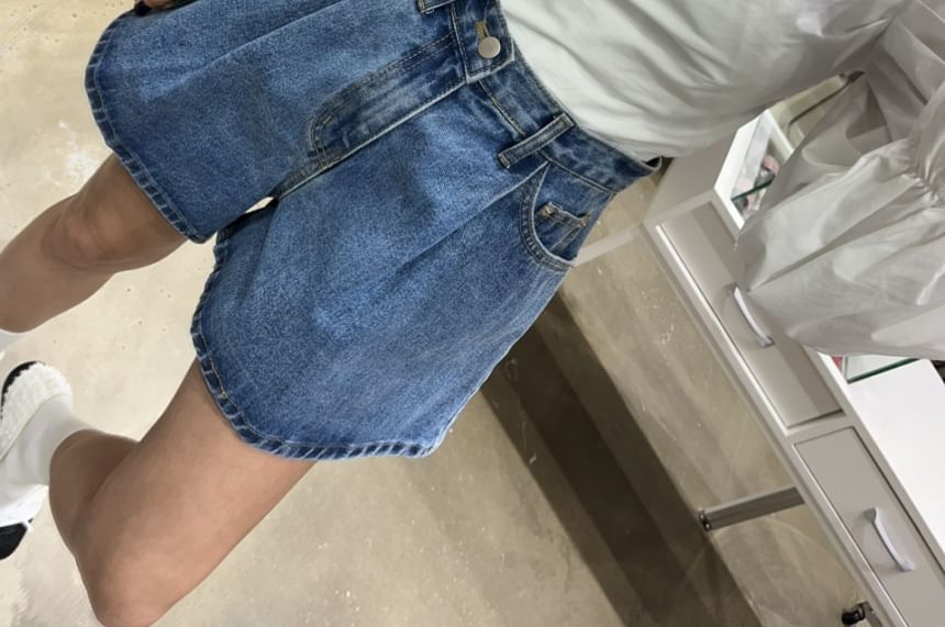 High Waist Washed Denim Wide Leg Shorts