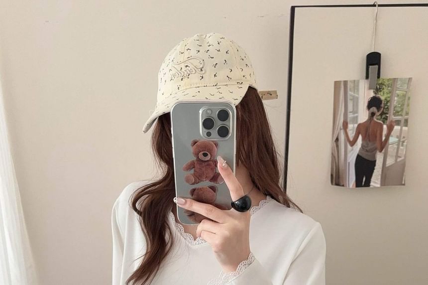 Lace-Trimmed V-Neck Tee with Long Sleeves