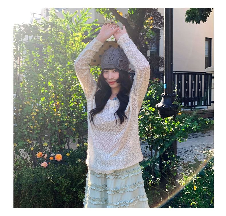 Translucent Long-Sleeve Crew Tee with Sheer Fabric