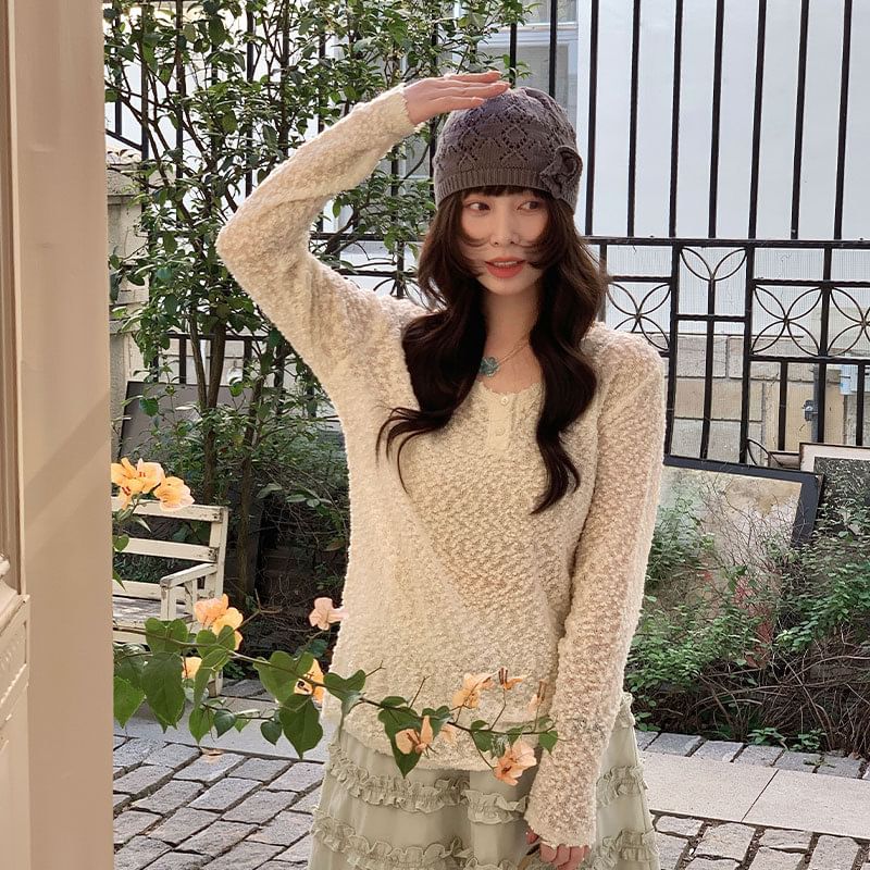 Translucent Long-Sleeve Crew Tee with Sheer Fabric