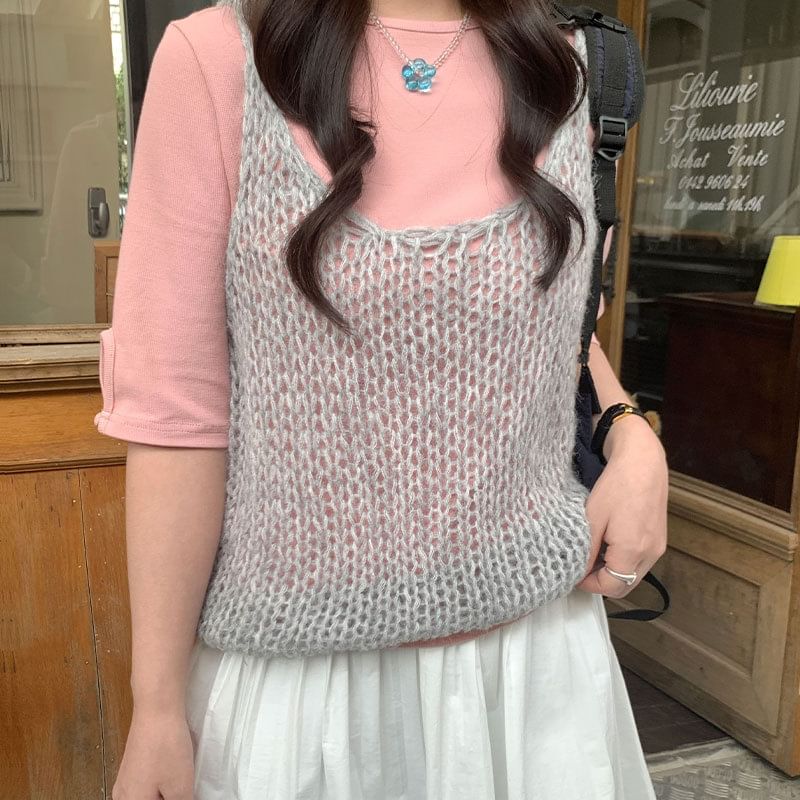 Perforated Knit Scoop Neck Camisole