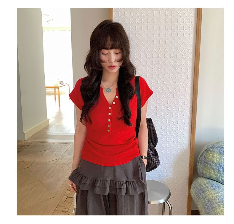 Slim-Fit Notch Neck Short-Sleeve Tee