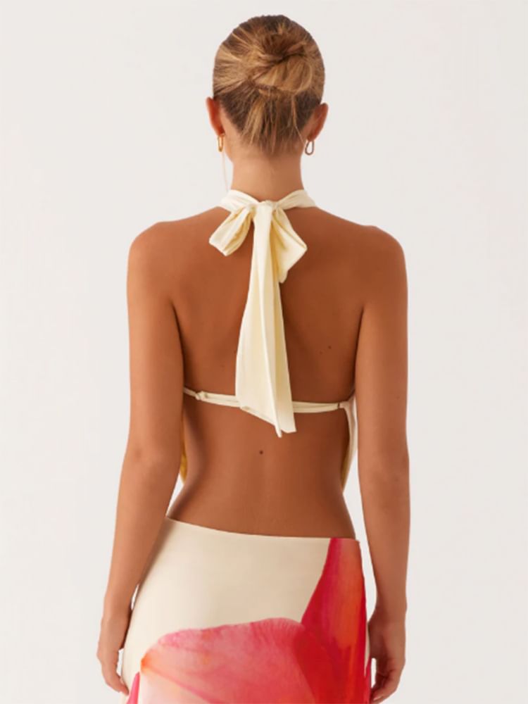 Open-Front Crop Top with Halter Neck