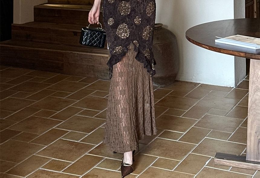 Lace-Up Ruffled Camisole and Mermaid Midi Skirt Set
