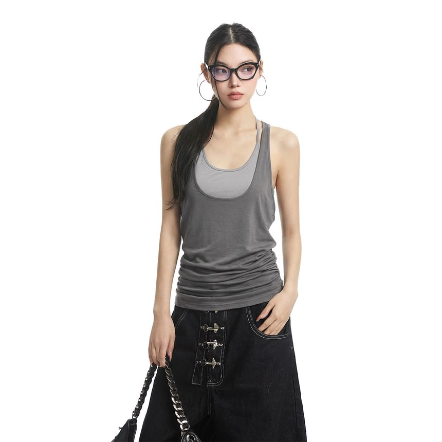 Mock Two-Piece Halter Tank with Racerback