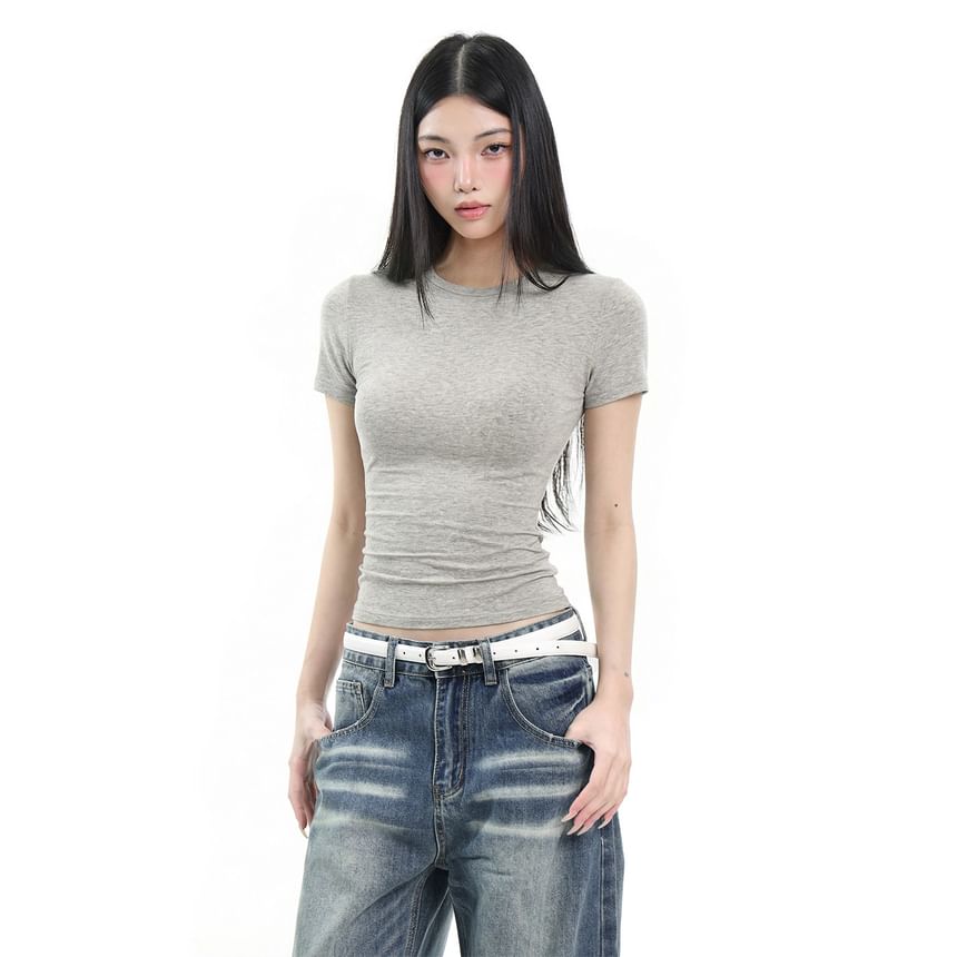 Crew Neck Basic Tee with Short Sleeves